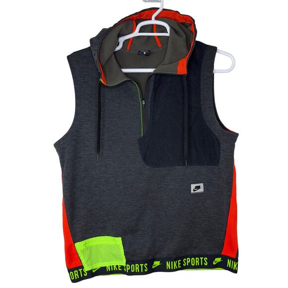 Nike Sport Clash Block Logo Vest Men’s Large Dri-Fit 1/2 Zip Hood Gray Athletic - Picture 1 of 7